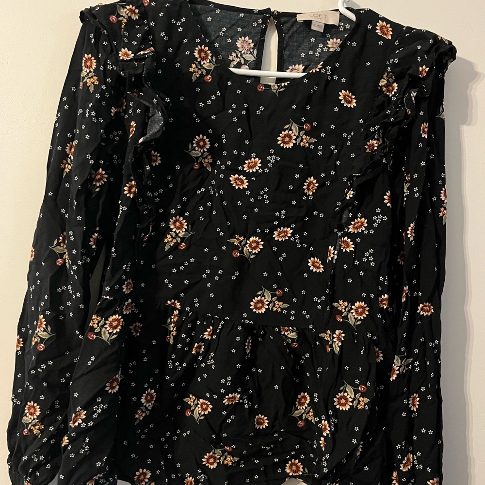 LOFT Black Floral Blouse
